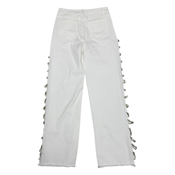 AKIRA Diamonds Metal Slit Relaxed Raw Hem White Denim Jeans Womens Size 6 - Picture 3 of 10
